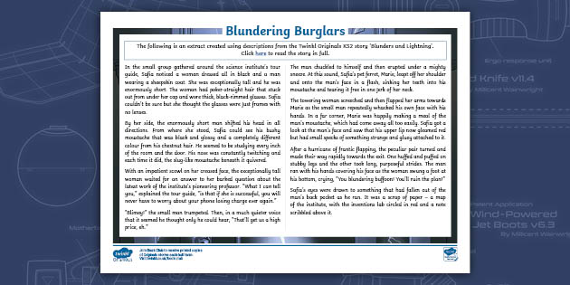 Blundering Burglars Character Description Example Text